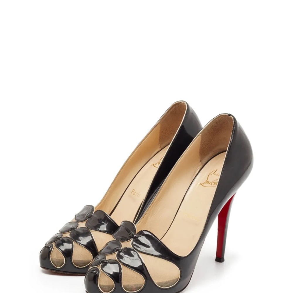 Christian Louboutin Black Patent Leather and Mesh Pumps - Picture 2 of 10